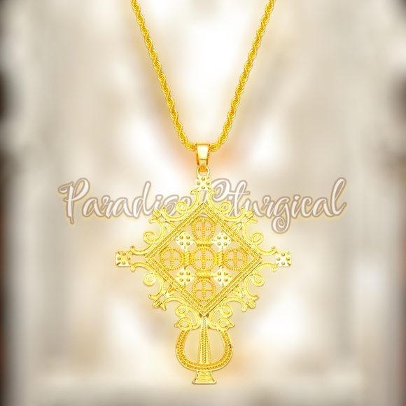Ethiopian Cross Pendant Golden Christian African Orthodox Catholic M/F Jewelry - Picture 10 of 11